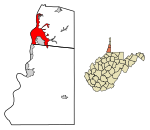 Marshall County West Virginia Incorporated and Unincorporated areas Wheeling Highlighted